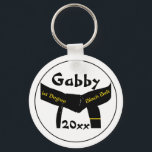Martial Arts 1st Degree Black Belt Keychain<br><div class="desc">The custom Martial Arts 1st Degree Black Belt Keychain makes a unique gift idea for a promotion test or exam. This personalized martial arts first degree key ring features a blackbelt design with one gold bar and a white background.</div>