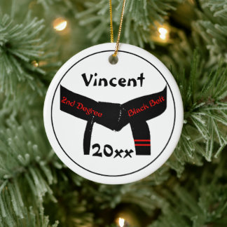 Martial Arts 2nd Degree Black Belt Red Ceramic Tree Decoration