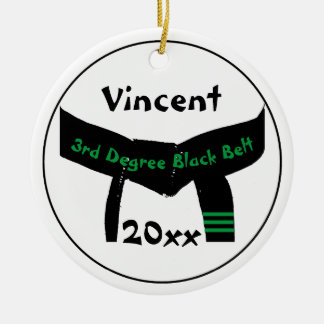 Martial Arts 3rd Degree Black Belt Green Text Ceramic Tree Decoration