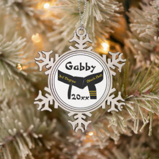 Martial Arts 3rd Degree Black Belt Snowflake Pewter Christmas Ornament