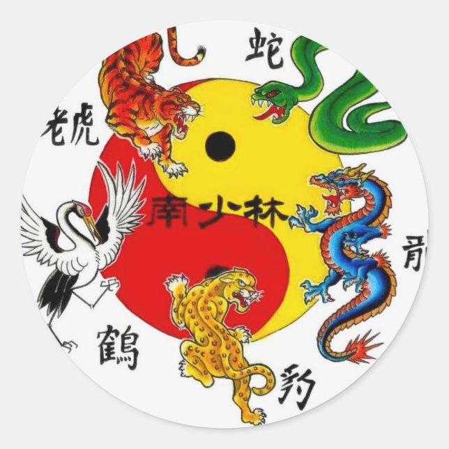 MARTIAL ARTS 5 ANIMALS CLASSIC ROUND STICKER (Front)