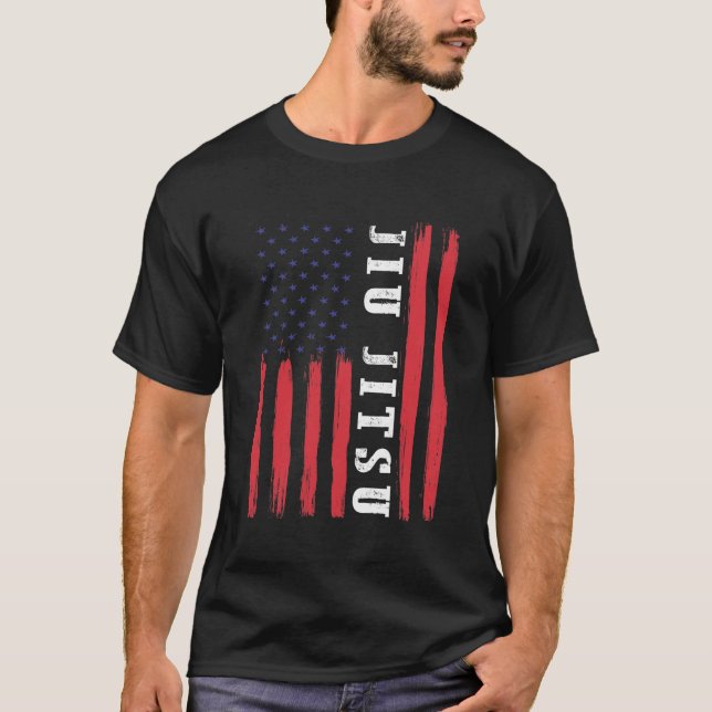 Martial Arts American Flag Brazilian Jiu Jitsu T-Shirt (Front)
