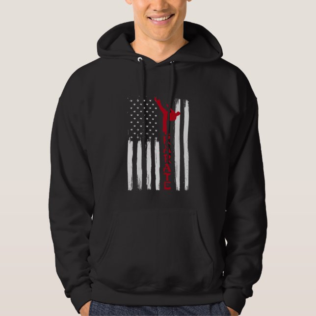 Martial Arts American Flag US Karate Fighter Hoodie (Front)