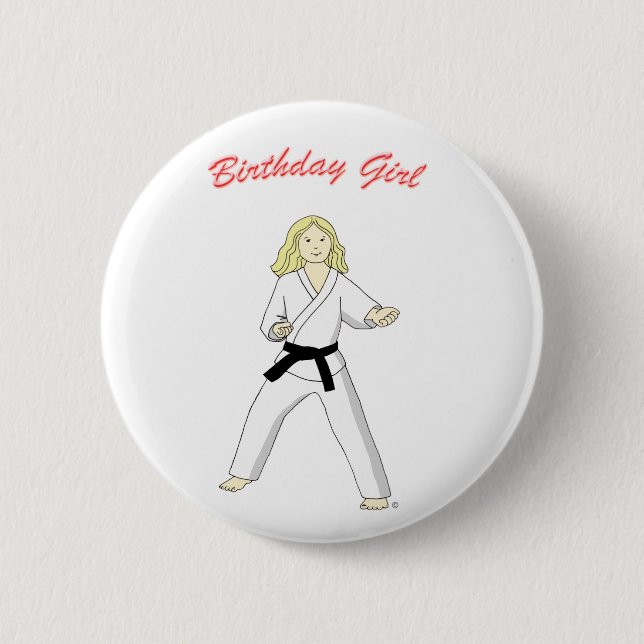 Martial Arts Birthday Girl (blonde) button badge (Front)