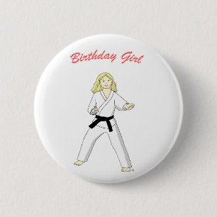 Martial Arts Birthday Girl (blonde) button badge