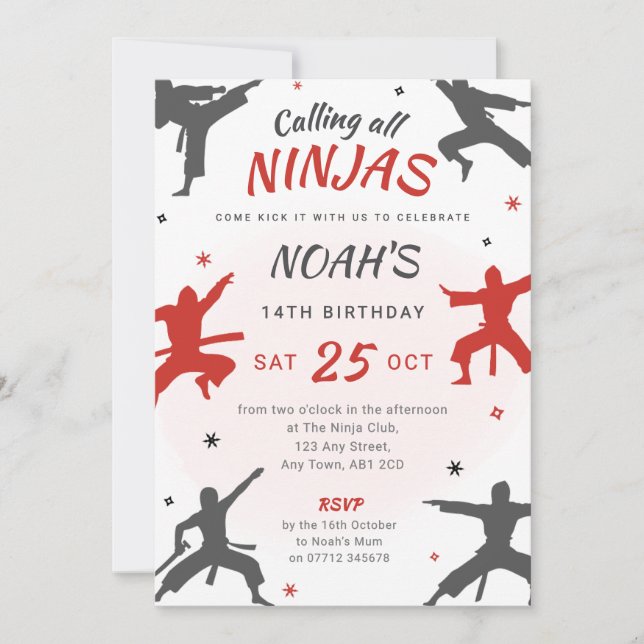Martial Arts Birthday Invite - Ninja/Karate Party (Front)