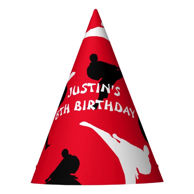 Martial arts Birthday party hat with karate poses (Front)
