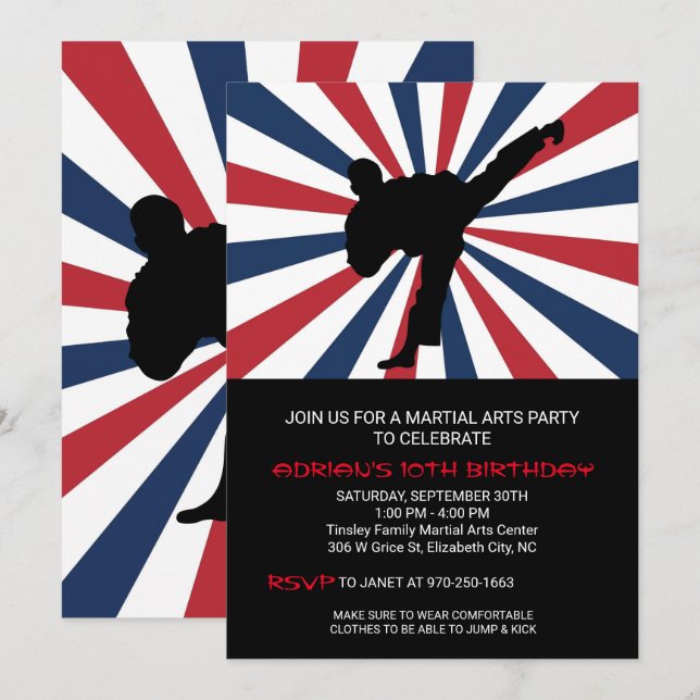 Martial Arts Birthday Party Invitations (Front/Back)
