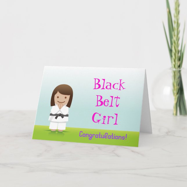 Martial Arts Black Belt Girl Congratulations Card (Front)