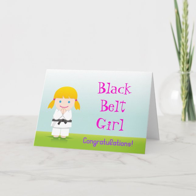 Martial Arts Black Belt Girl Congratulations Card (Front)