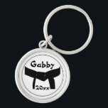 Martial Arts Black Belt  Key Ring<br><div class="desc">Customize the Martial Arts Black Belt Keychain with the personal name of your martial artist and the earned they earned a black belt. This personalized martial arts key ring features a blackbelt design and a white background. Suitable for all martial arts including karate, taekwondo, kung fu, judo and ju jitsu....</div>