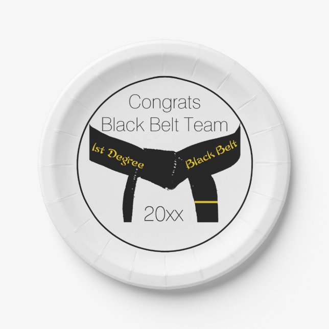 Martial Arts Black Belt Test Party Congratulations Paper Plate (Front)