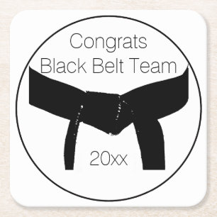 Martial Arts Black Belt Test Party Congratulations Square Paper Coaster