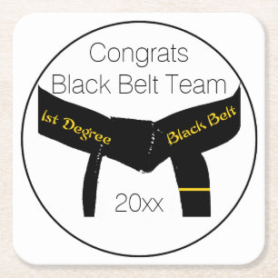 Martial Arts Black Belt Test Party Congratulations Square Paper Coaster