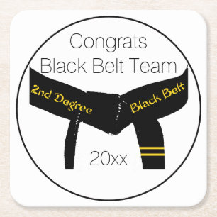 Martial Arts Black Belt Test Party Congratulations Square Paper Coaster