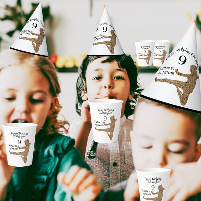Martial Arts Black Silhouette Kids Karate Birthday Paper Cups (Creator Uploaded)