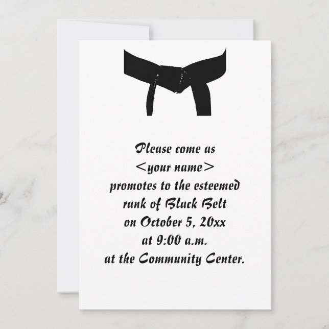 Martial Arts Bold Black Belt Promotion Test Invite (Front)