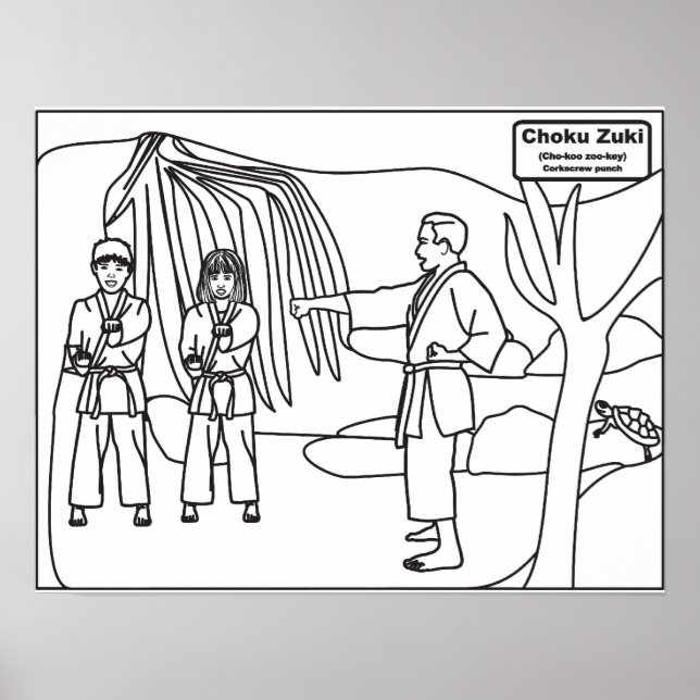 Martial Arts Colouring Poster for Kids Choku Zuki (Front)