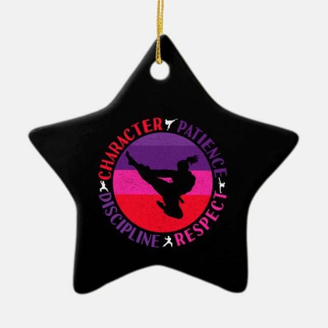 Martial Arts Core Values - Karate Ceramic Tree Decoration (Front)