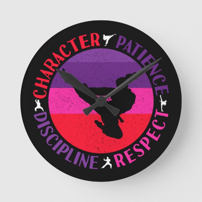 Martial Arts Core Values - Karate Round Clock (Front)
