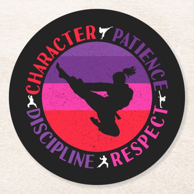 Martial Arts Core Values - Karate Round Paper Coaster (Front)