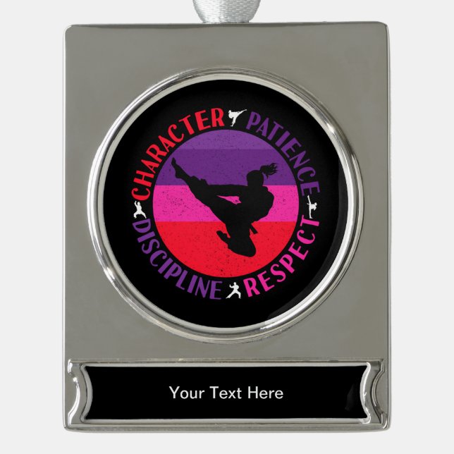 Martial Arts Core Values - Karate Silver Plated Banner Ornament (Front)