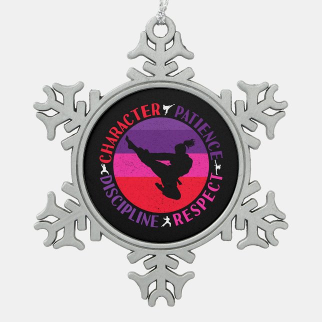 Martial Arts Core Values - Karate Snowflake Pewter Christmas Ornament (Front)
