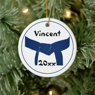 Martial Arts Dark Blue Belt Dated Ceramic Tree Decoration