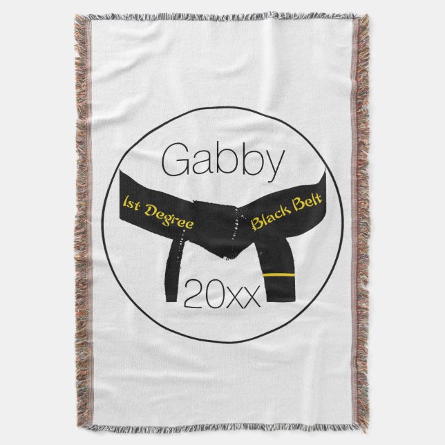 Martial Arts First Degree Black Belt Throw Blanket (Front Vertical)