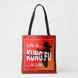 Martial Arts Flying Kick Girl   Life Is Kung Fu Tote Bag