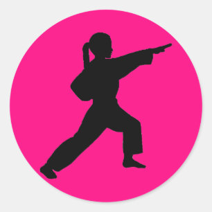 Martial Arts Front Strike Girl hot pink stickers