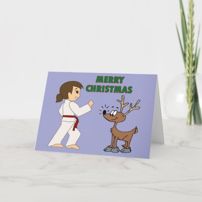 Martial Arts Girl and her Reindeer Christmas Cards (Front)