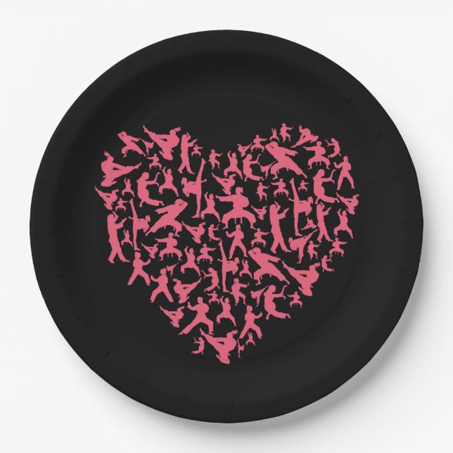 Martial Arts Girls Karate Heart Paper Plate (Front)