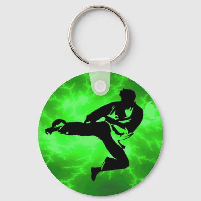 Martial Arts Green Lightning Man Key Ring (Front)