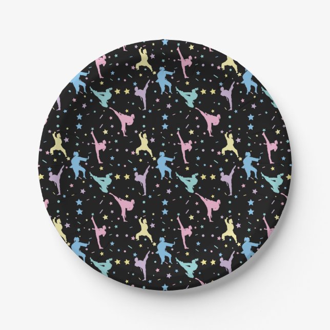 Martial Arts Karate Abstract Stars Sparkles Paper Plate (Front)