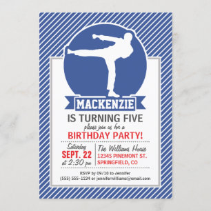 Martial Arts, Karate, Blue & White Stripes Invitation