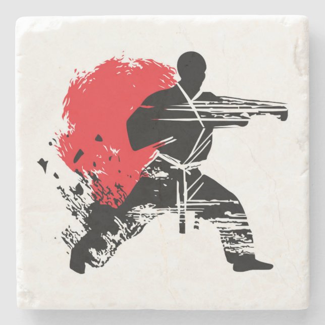 Martial Arts Karate Combat Fighting Stone Coaster (Front)