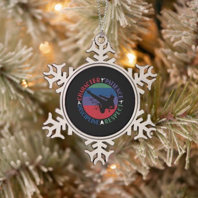 Martial Arts - Karate Core Values Snowflake Pewter Christmas Ornament (Tree)