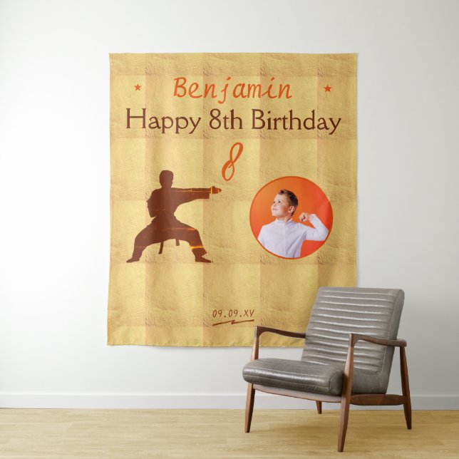 Martial Arts Karate Kids Birthday Party Backdrop Tapestry (In Situ)