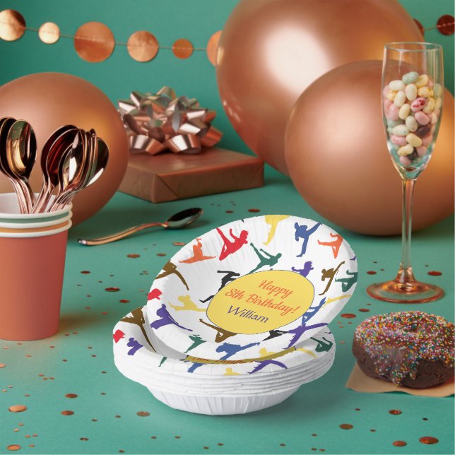 Martial Arts Karate Kids Party Happy 8th Birthday Paper Plate (Multi)