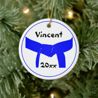 Martial Arts Light Blue Belt Ceramic Tree Decoration