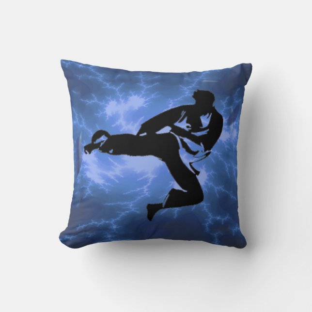 Martial Arts Man Blue Lightning Pillow (Front)