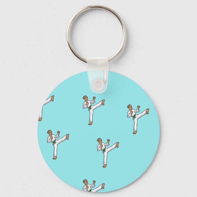 martial arts master on blue key ring (Front)