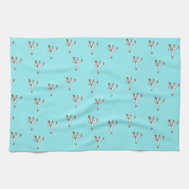 martial arts master on blue tea towel (Horizontal)