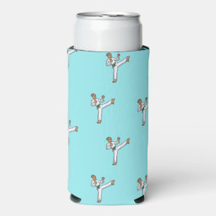 Martial arts master pattern on blue seltzer can cooler