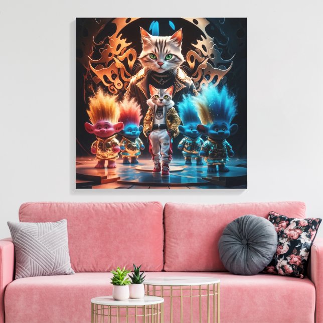 Martial Arts Meets Street Style – Cartoon Kitten  Canvas Print (Insitu(LivingRoom))