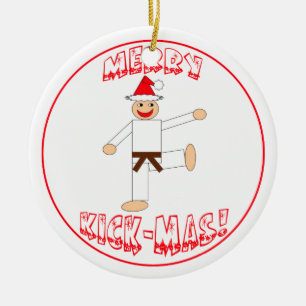 Martial Arts Merry Kick Mas Brown Belt Dated Ceramic Tree Decoration