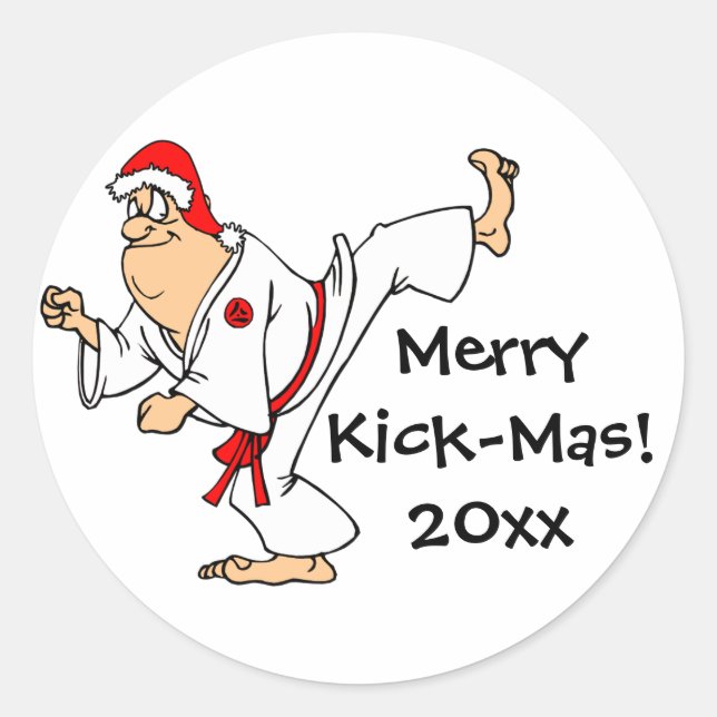 Martial Arts Merry Kick-Mas Christmas Classic Round Sticker (Front)