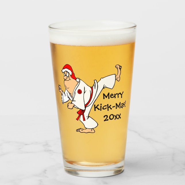 Martial Arts Merry Kick-Mas Christmas Glass (Front Filled)