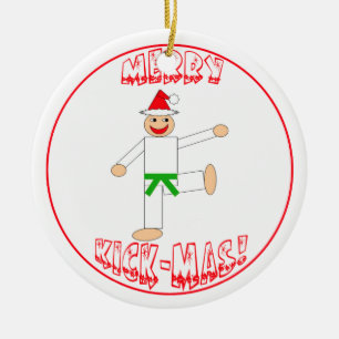Martial Arts Merry Kick Mas Green Belt Ceramic Tree Decoration